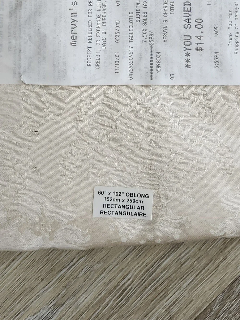 Vintage NEW Empress Ivory Gold Elegant  Jacquard Tablecloth 60x102 Taiwan